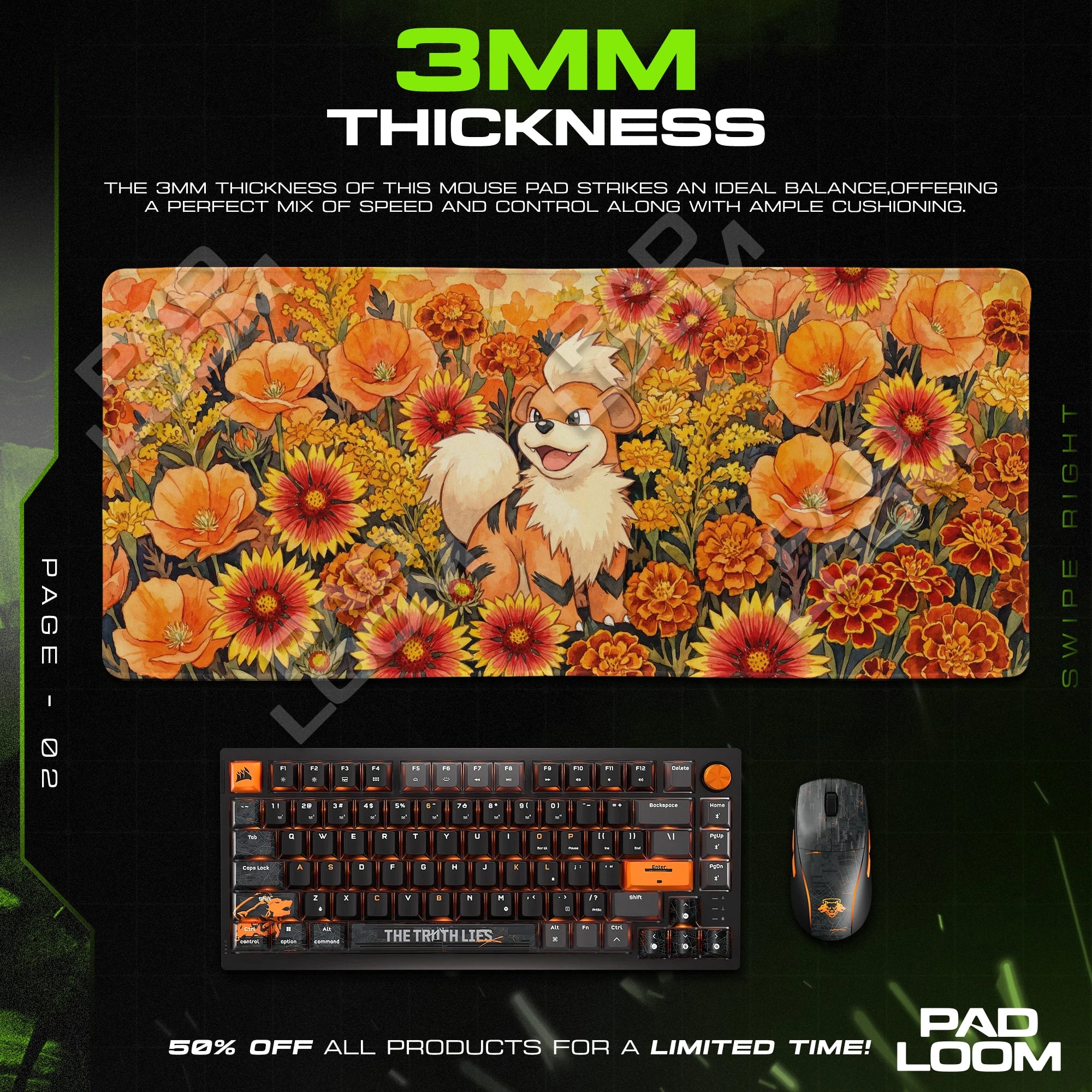 Growlithe Marigold Bloom Mouse Pad - Pokémon Desk Mat