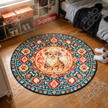 Growlithe Sitting Pokemon round rug on a bedroom floor - Pokemon chair mat