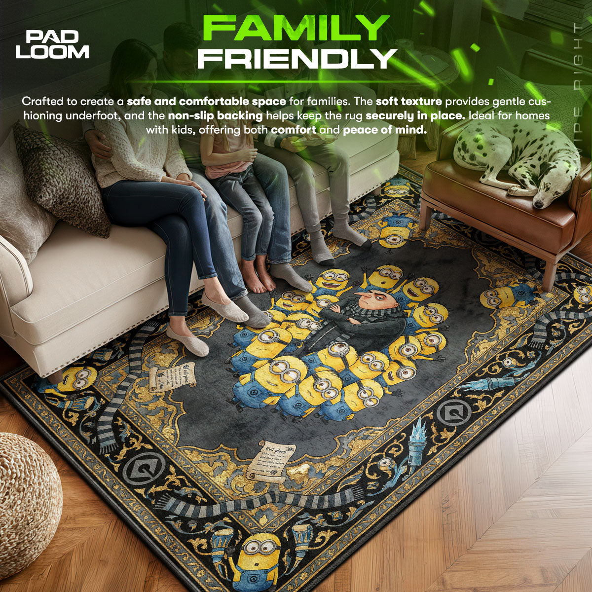 Gru area rug showing full home decor artwork