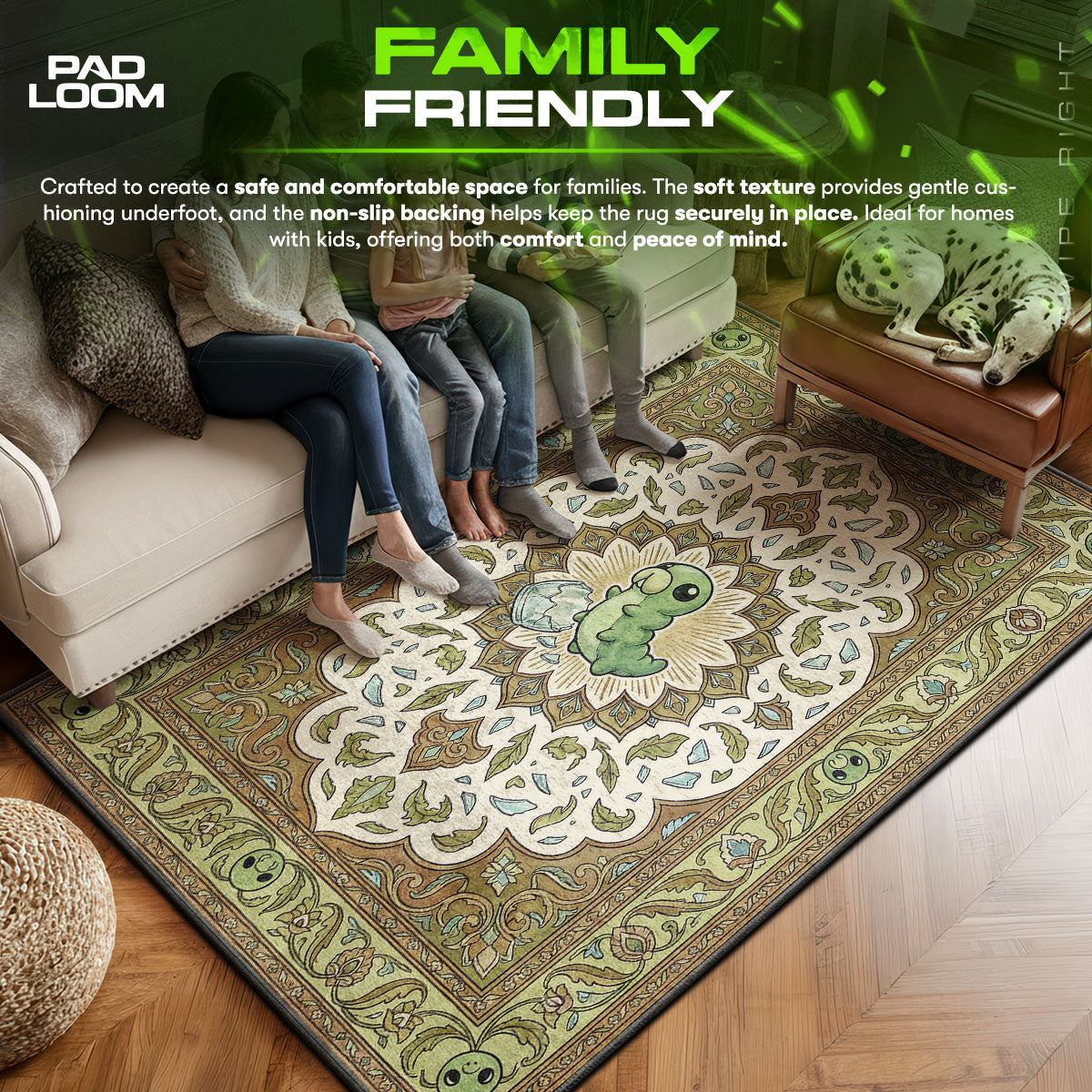 Grub area rug showing full home decor artwork