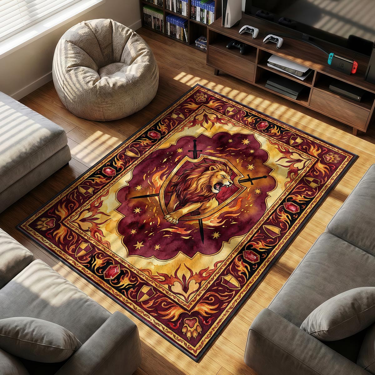 Gryffindor Lion themed area rug for home decor fans