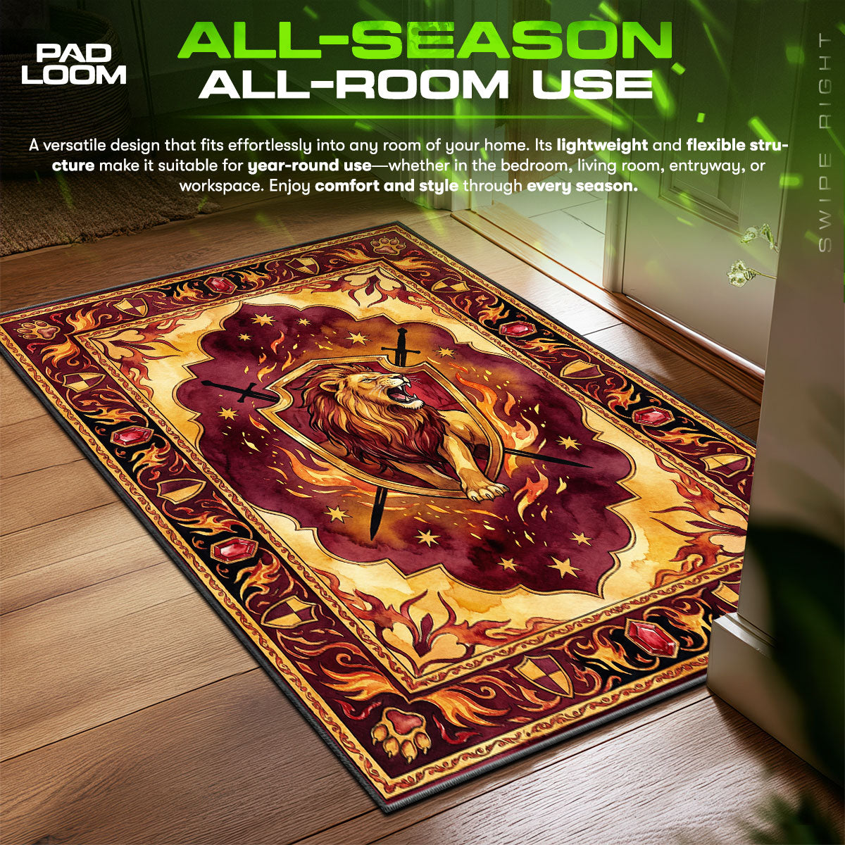 Gryffindor Lion Crest Harry Potter Room fan rug — premium quality print