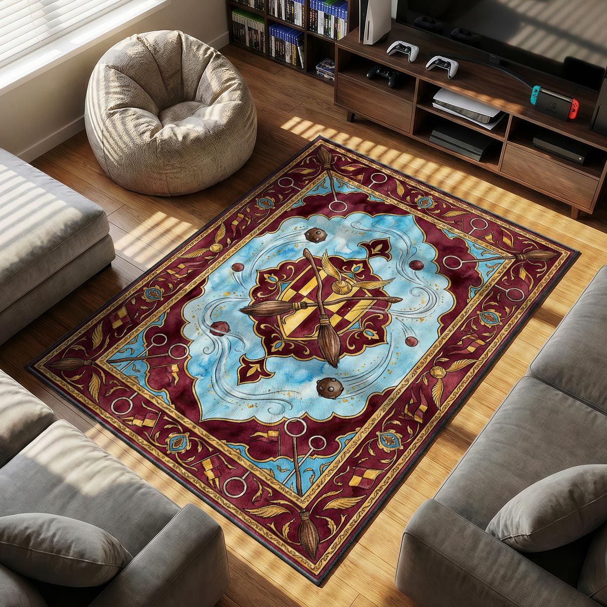 Gryffindor Quidditch themed area rug for home decor fans