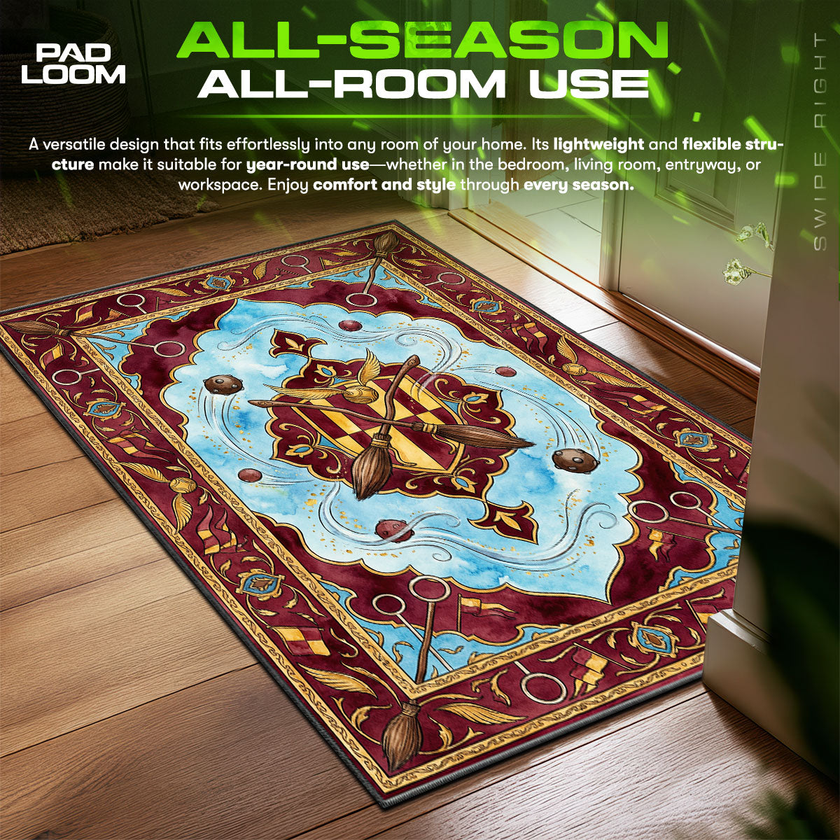 Gryffindor Quidditch Crest Harry Potter Room fan rug — premium quality print
