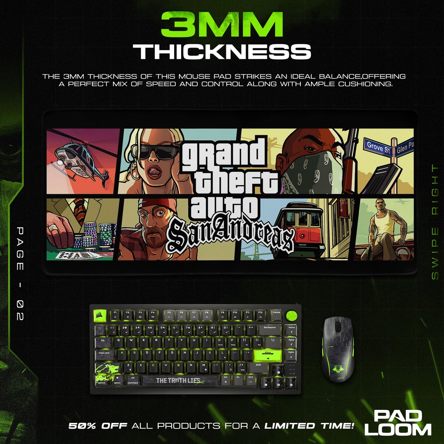 GTA San Andreas Collage Mouse Pad, Game Gaming Desk Mat Padloom