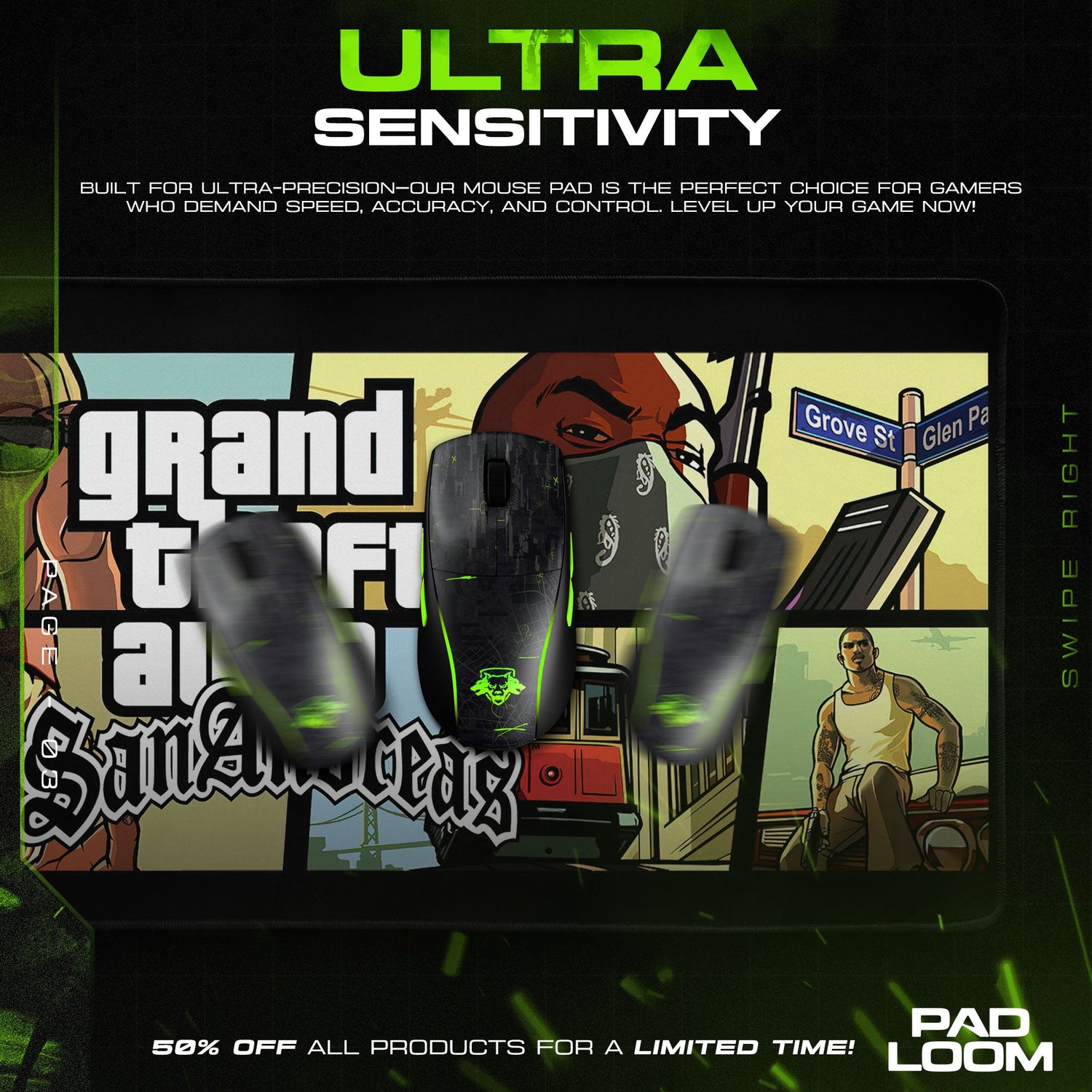 GTA San Andreas Collage Mouse Pad, Game Gaming Desk Mat Padloom
