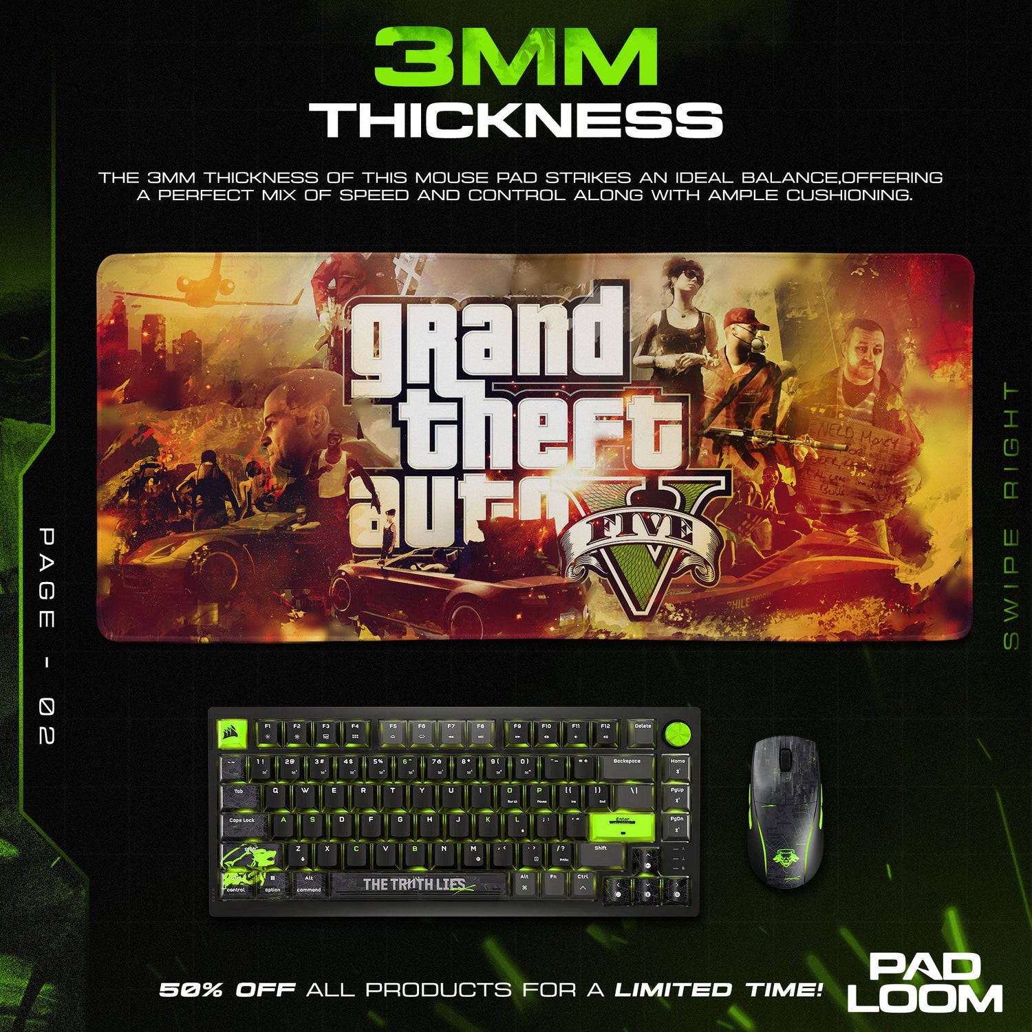 GTA V Chaos Collage Mouse Pad, Game Gaming Desk Mat Padloom