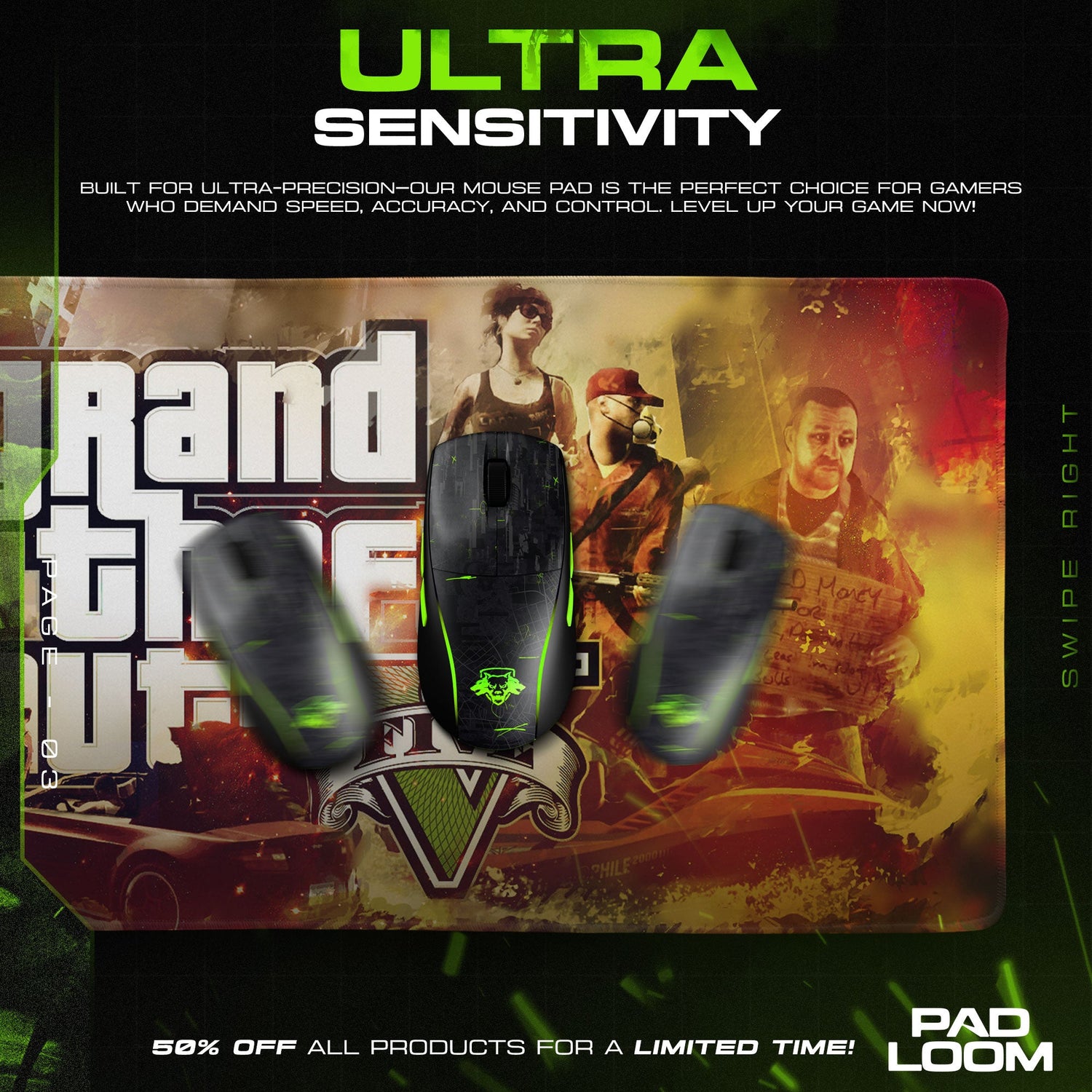 GTA V Chaos Collage Mouse Pad, Game Gaming Desk Mat Padloom