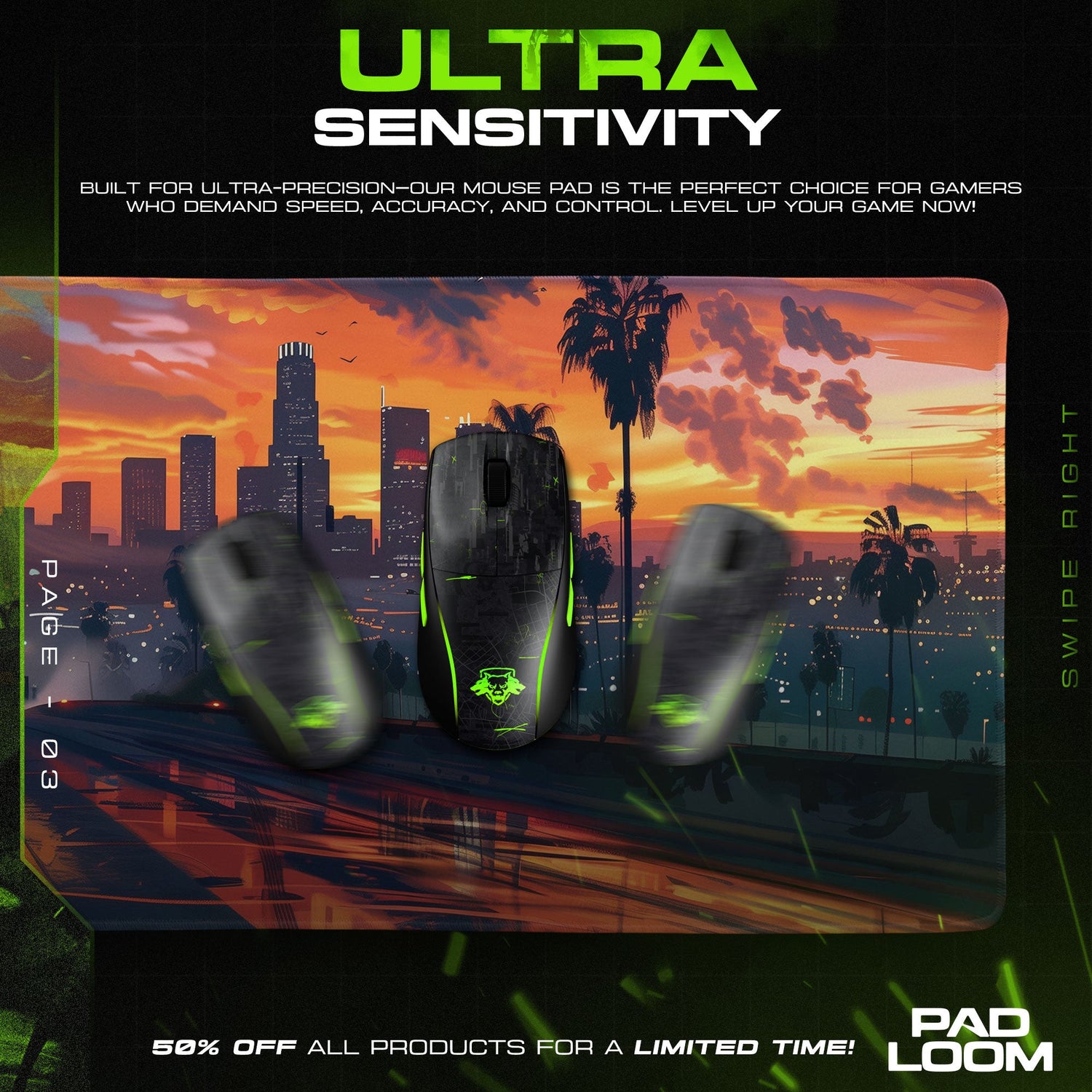 GTA V Cityscape Sunset Mouse Pad, Game Gaming Desk Mat Padloom