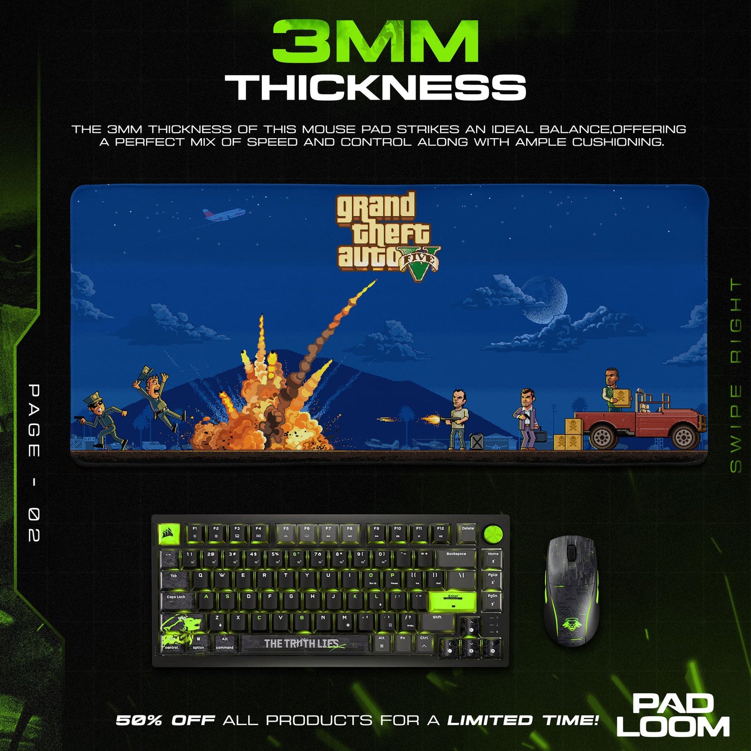 GTA V Pixel Chaos Mouse Pad, Game Gaming Desk Mat Padloom