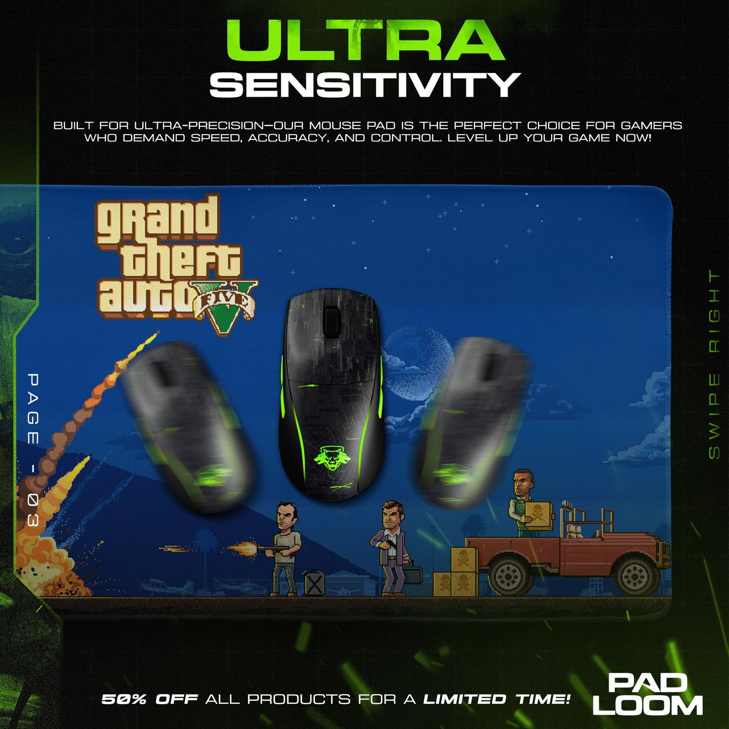 GTA V Pixel Chaos Mouse Pad, Game Gaming Desk Mat Padloom
