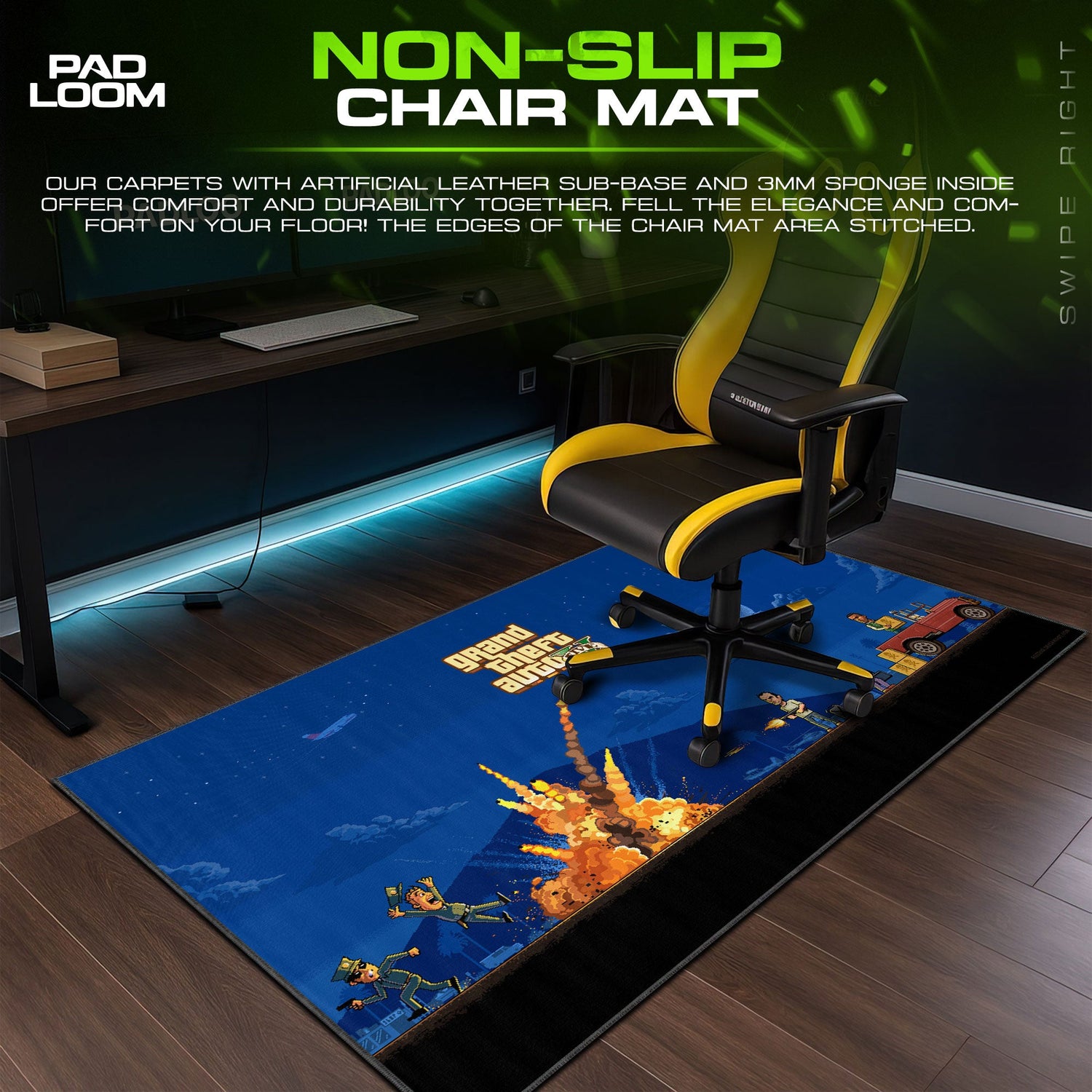GTA V Pixel Chaos Mouse Pad, Game Gaming Desk Mat Padloom