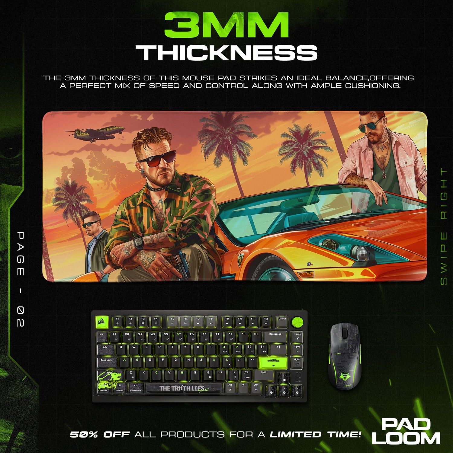 GTA V Vice Streets Mouse Pad, Game Gaming Desk Mat Padloom
