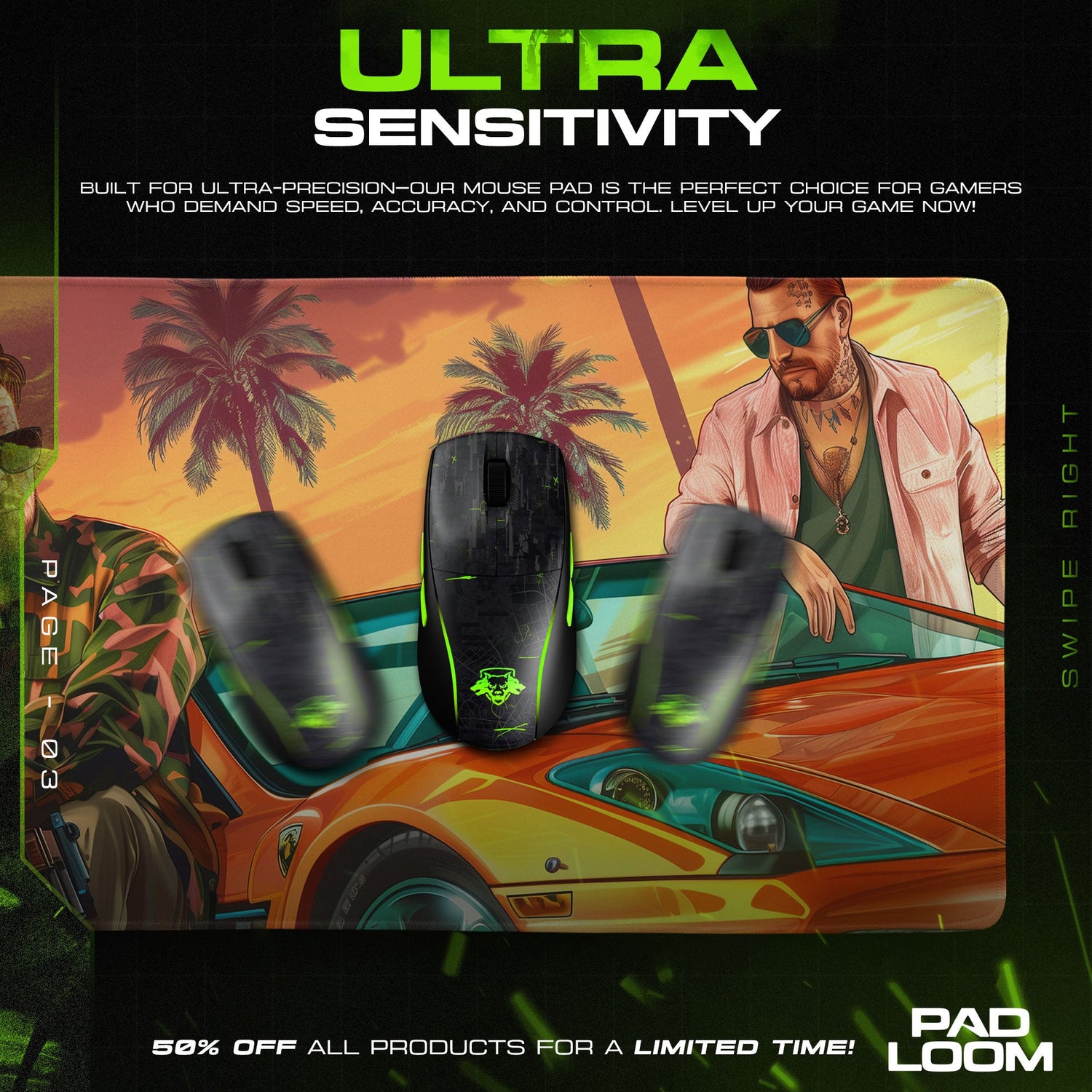 GTA V Vice Streets Mouse Pad, Game Gaming Desk Mat Padloom