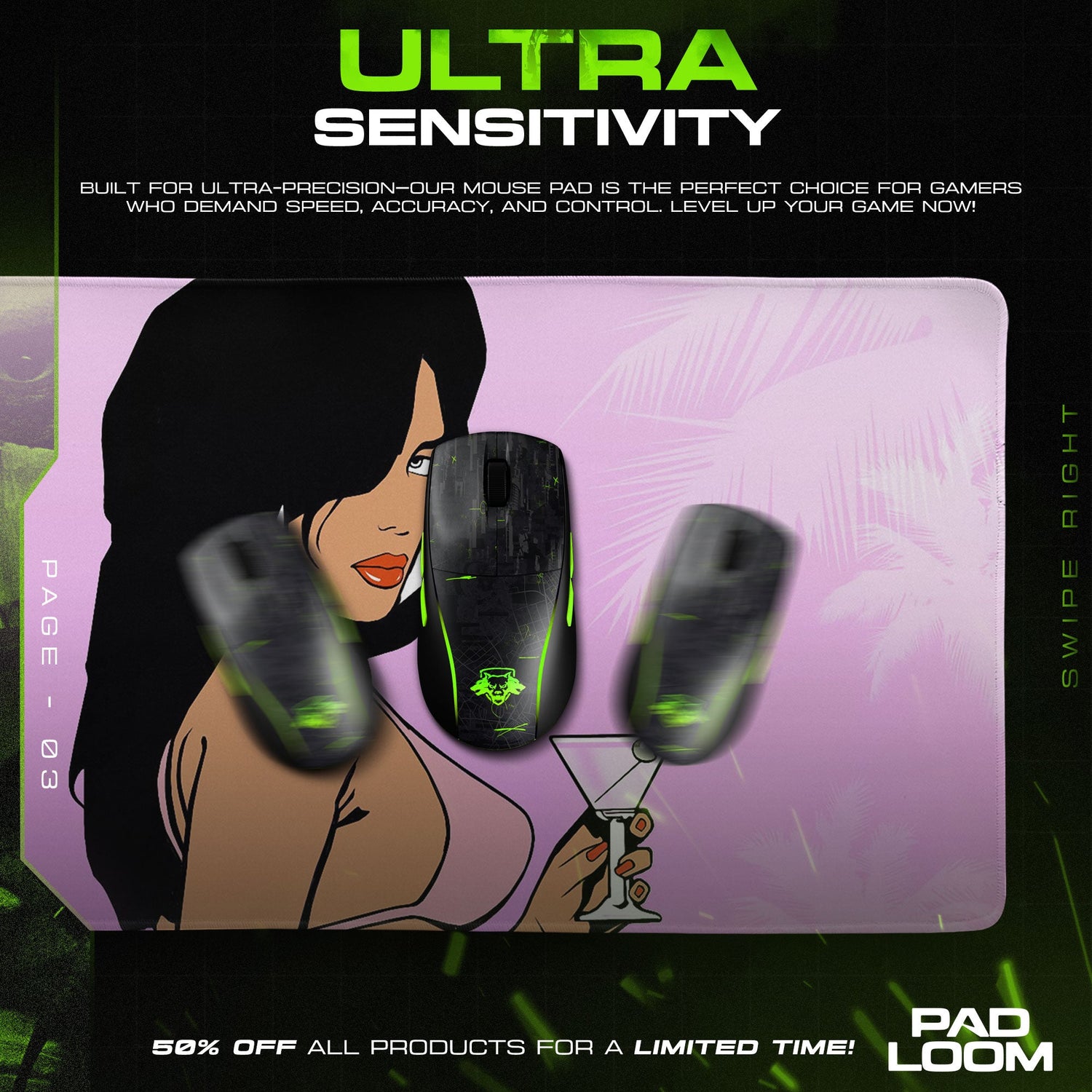 GTA Vice City Martini Girl Mouse Pad, Game Gaming Desk Mat Padloom