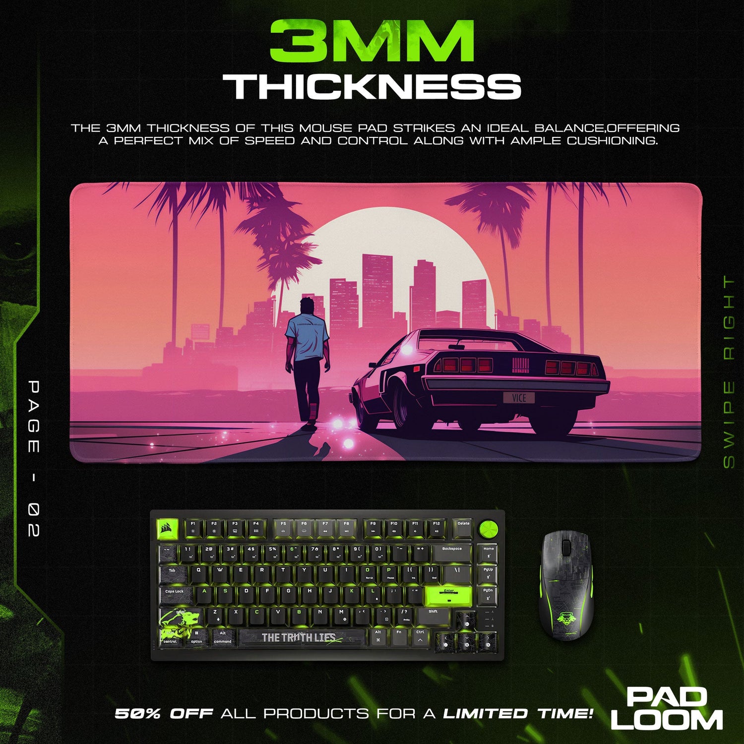 GTA Vice City Inspired Mouse Pad – Retro Neon Extended Gaming Desk Mat Padloom