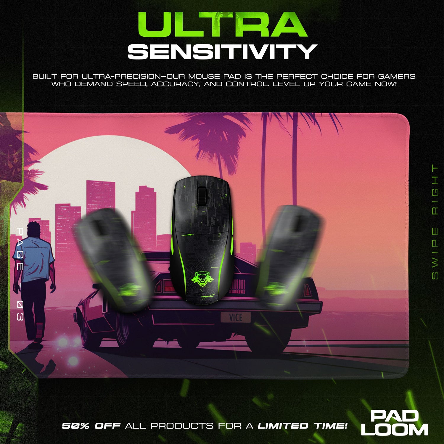 GTA Vice City Inspired Mouse Pad – Retro Neon Extended Gaming Desk Mat Padloom