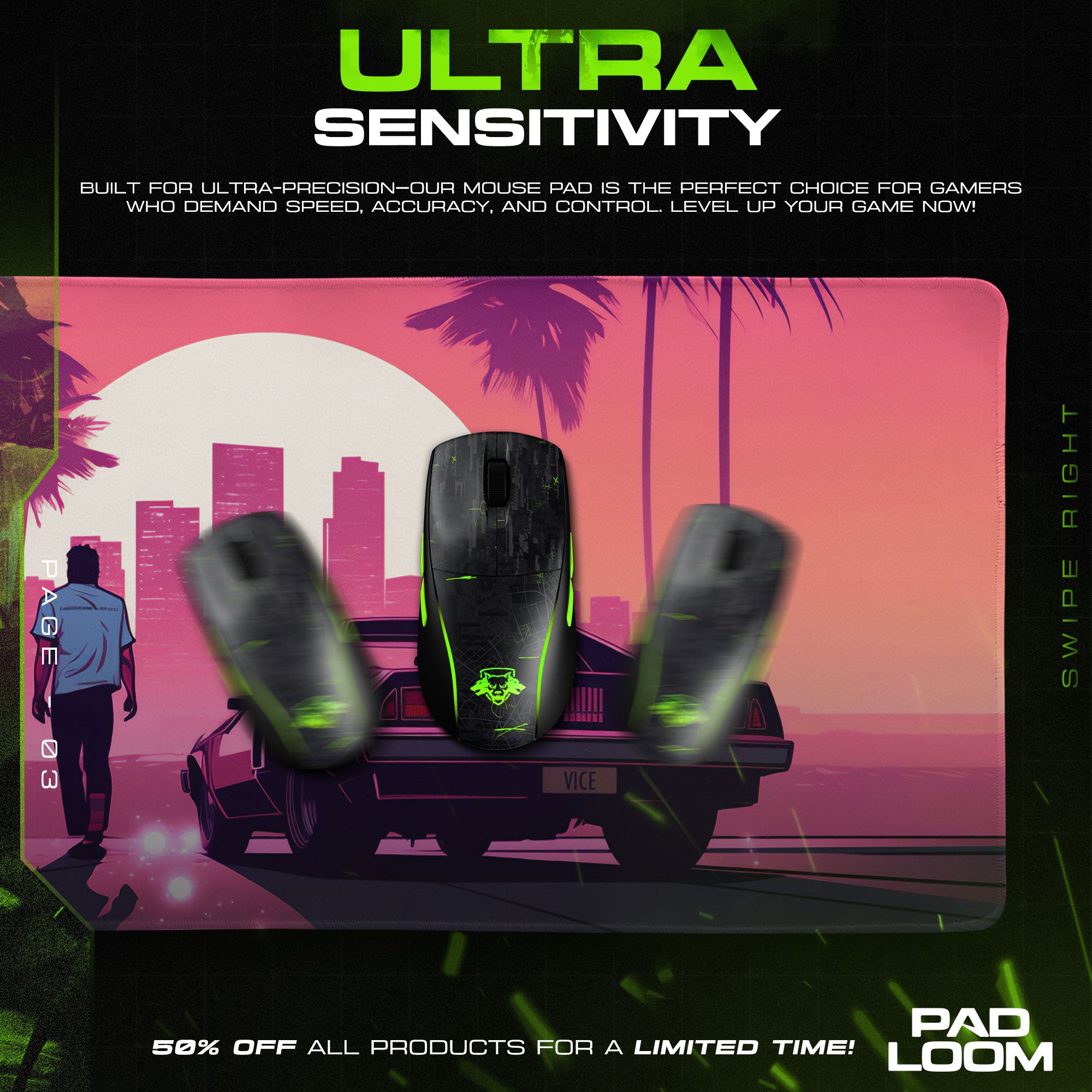 GTA Vice City Inspired Mouse Pad – Retro Neon Extended Gaming Desk Mat