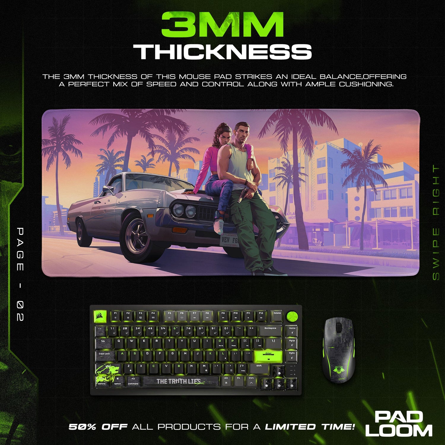 GTA Vice City Sunset Ride Mouse Pad, Game Gaming Desk Mat Padloom