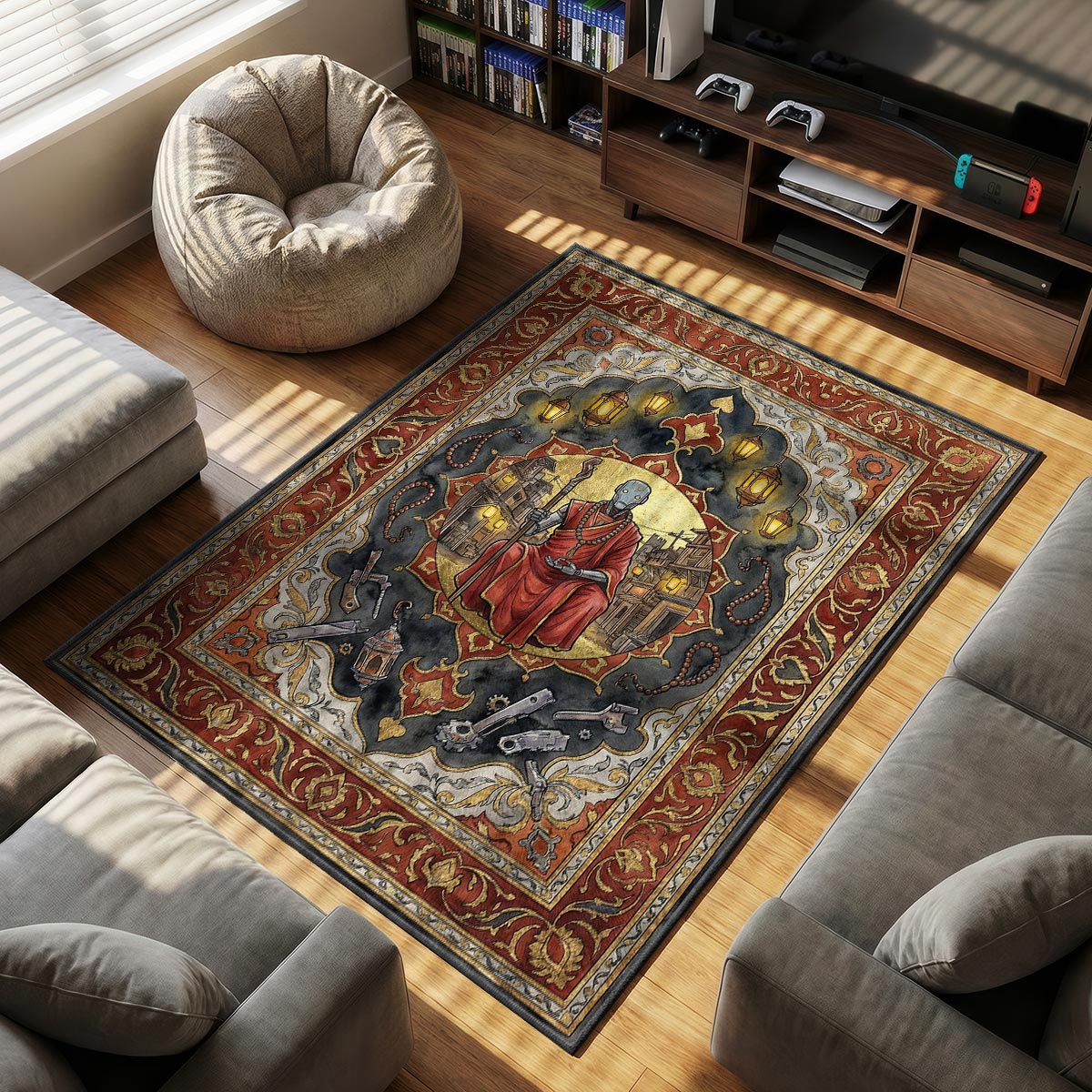 Guardian Robot themed area rug for home decor fans