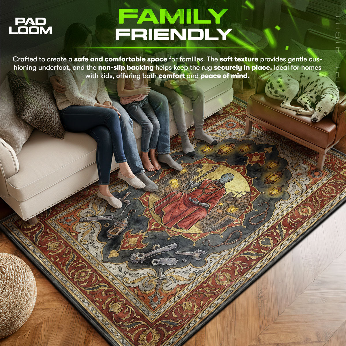 Guardian area rug showing full home decor artwork