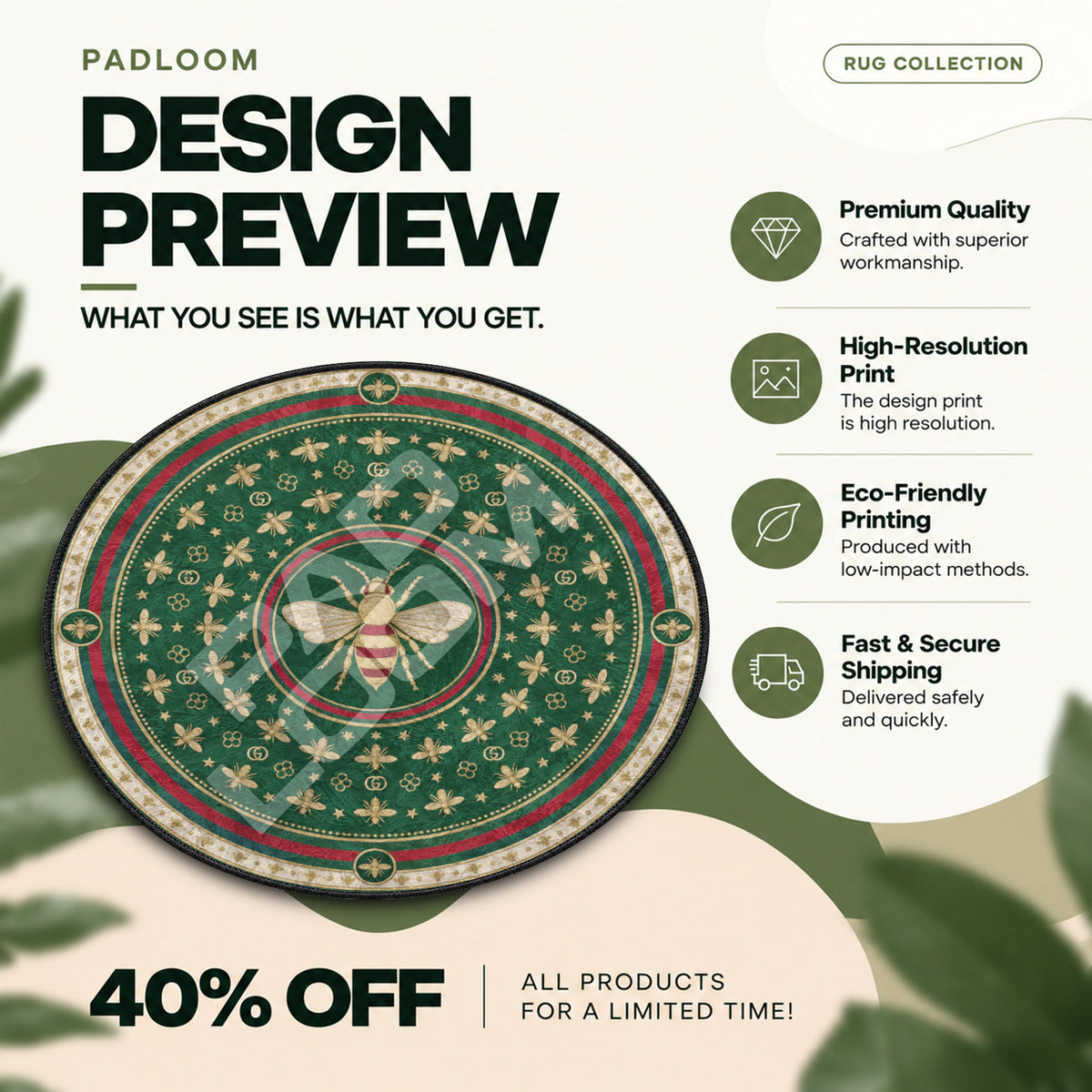 Gucci Bee hypebeast round rug full design preview
