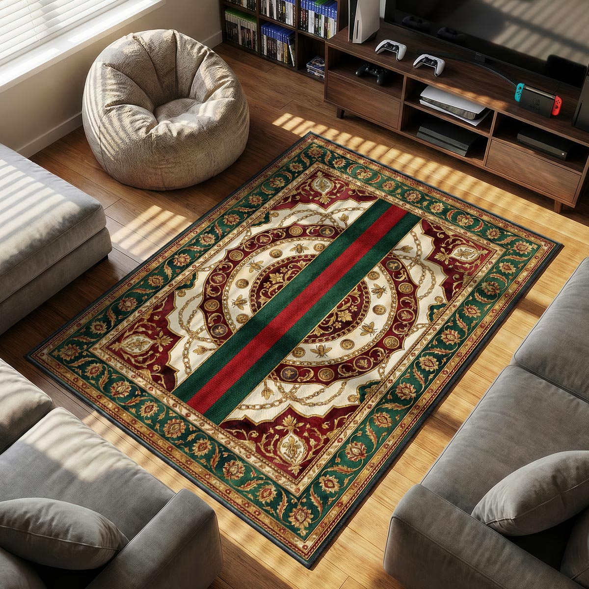 Gucci Bee Stripe Rug - Luxury Aesthetic Floor Decor