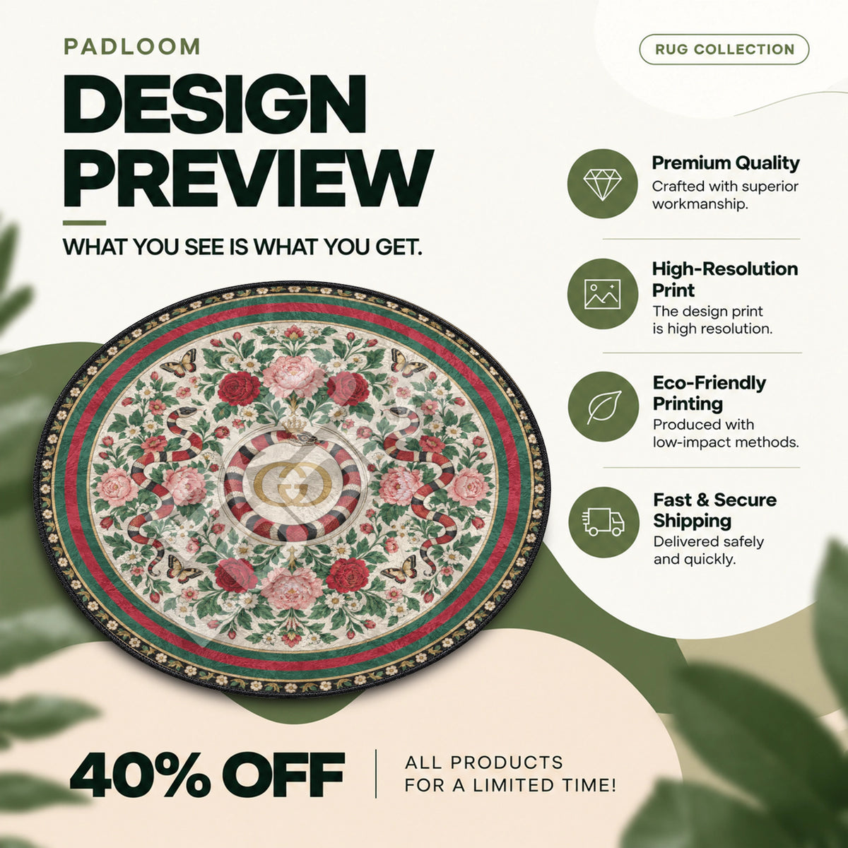Gucci Coiled hypebeast round rug full design preview