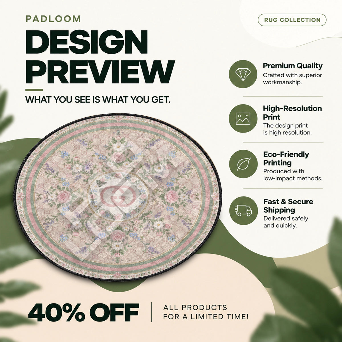 Gucci Floral hypebeast round rug full design preview