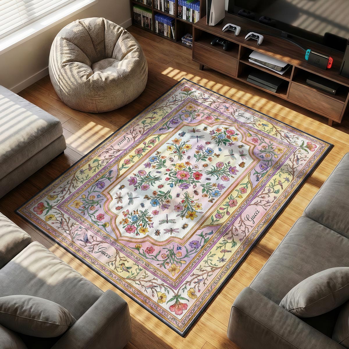Gucci Floral Rug - Luxury Botanical Floor Mat Decor