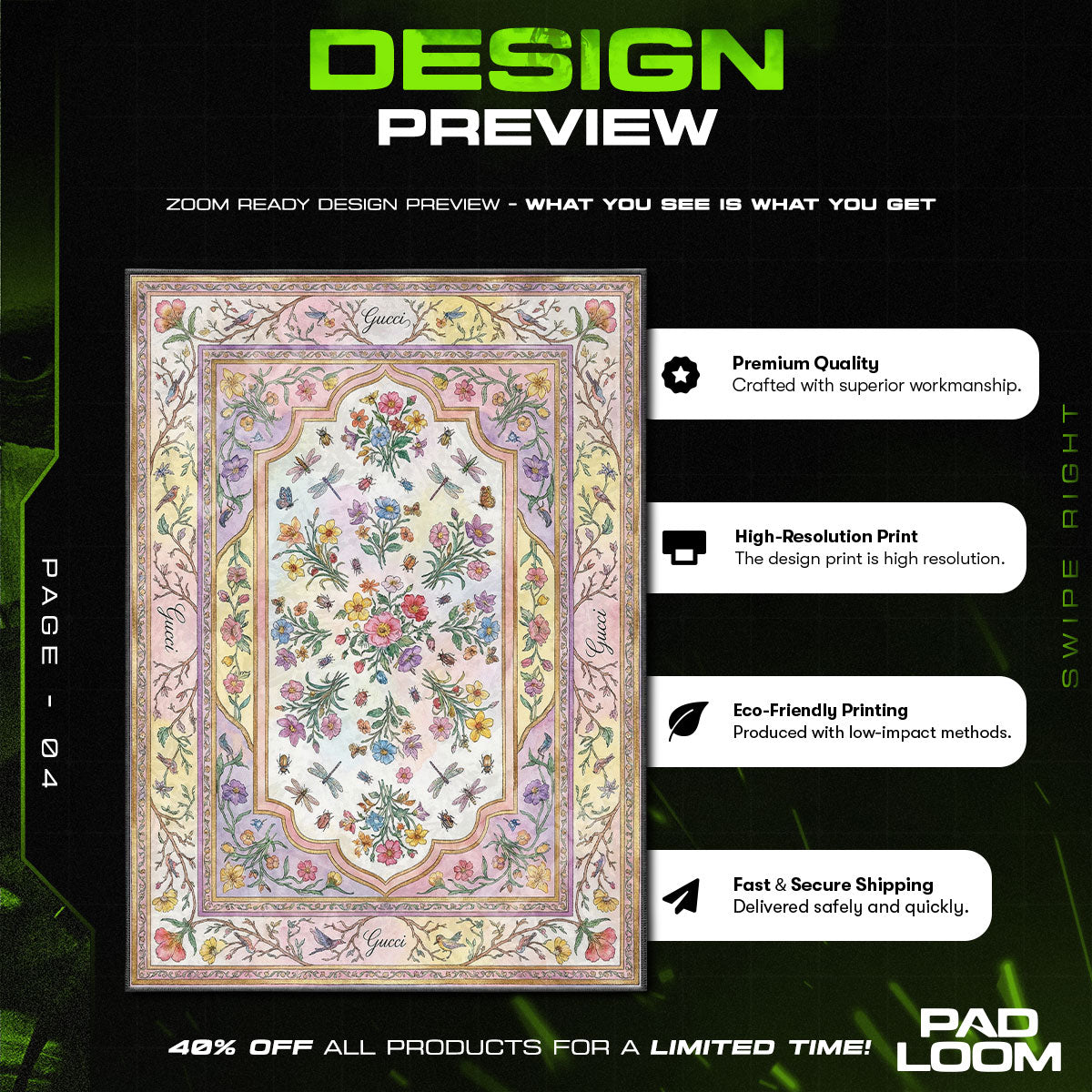 Gucci Floral Rug - Luxury Botanical Floor Mat Decor
