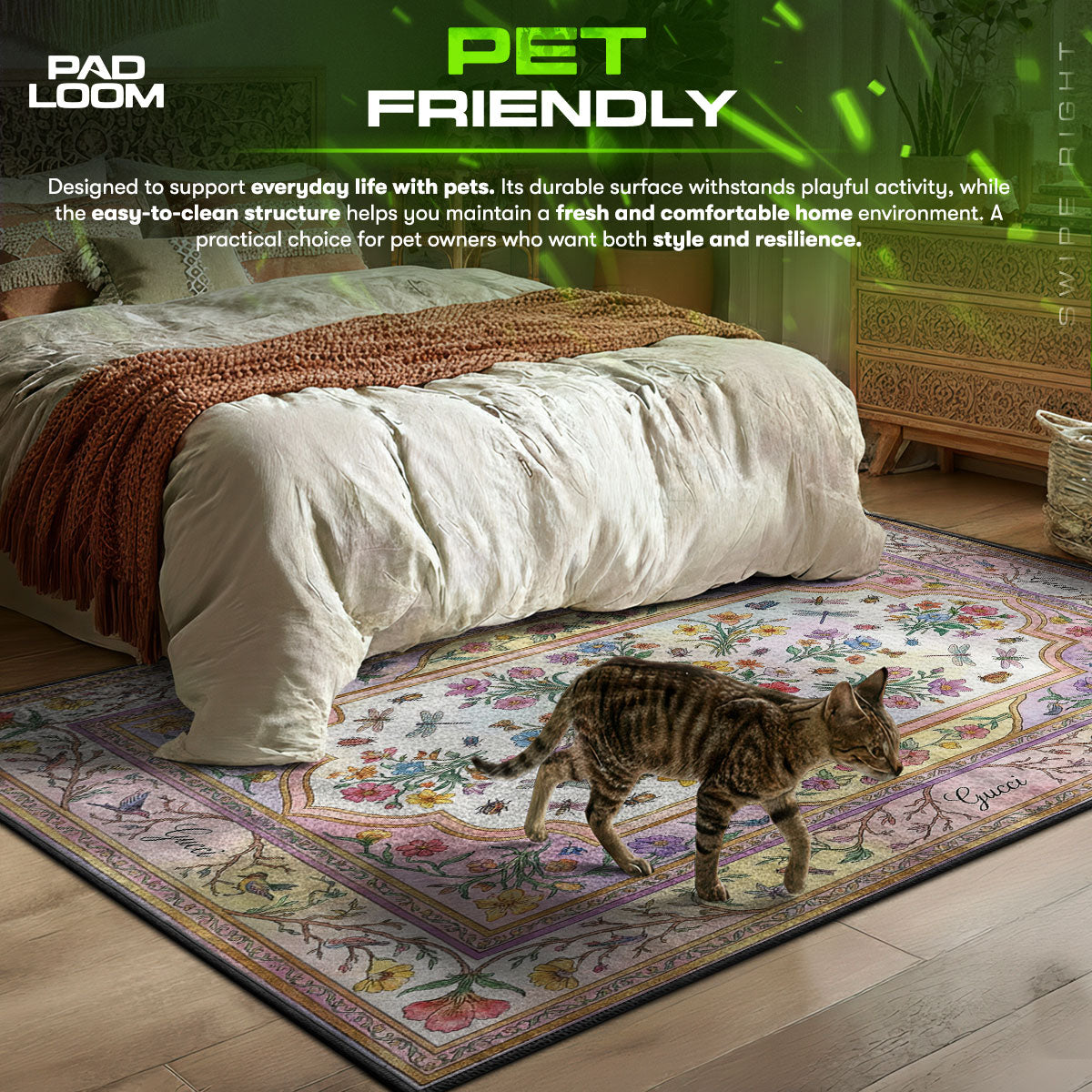 Gucci Floral Rug - Luxury Botanical Floor Mat Decor