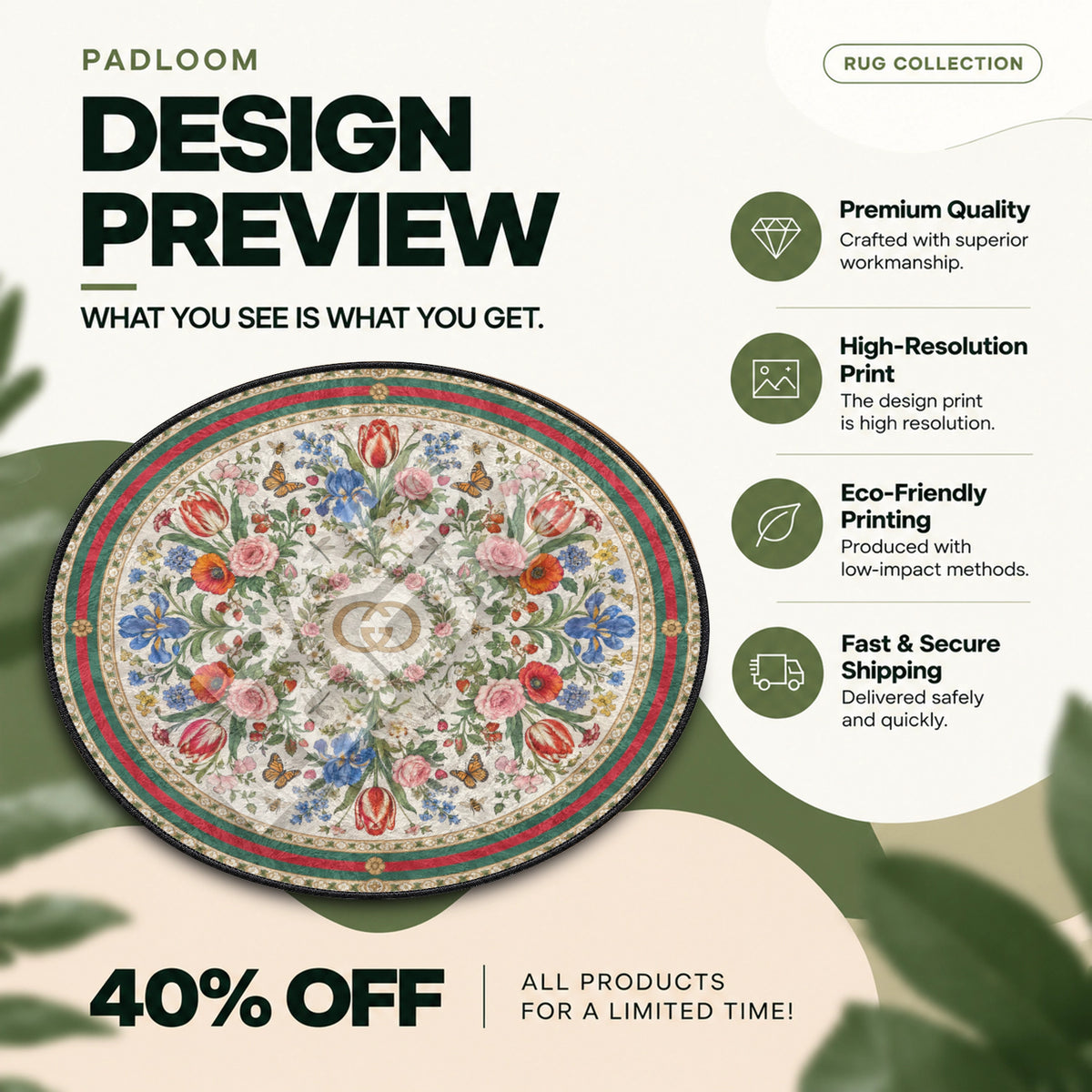 Gucci Garden hypebeast round rug full design preview