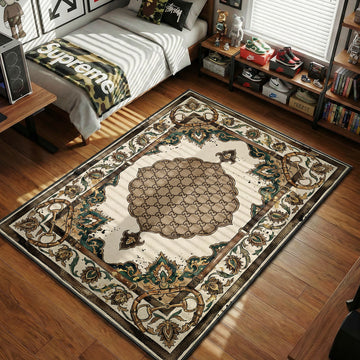 Gucci GG Monogram beige and green horsebit hypebeast area rug