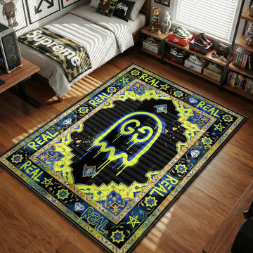 Gucci Ghost Graffiti Neon Yellow and Blue hypebeast area rug