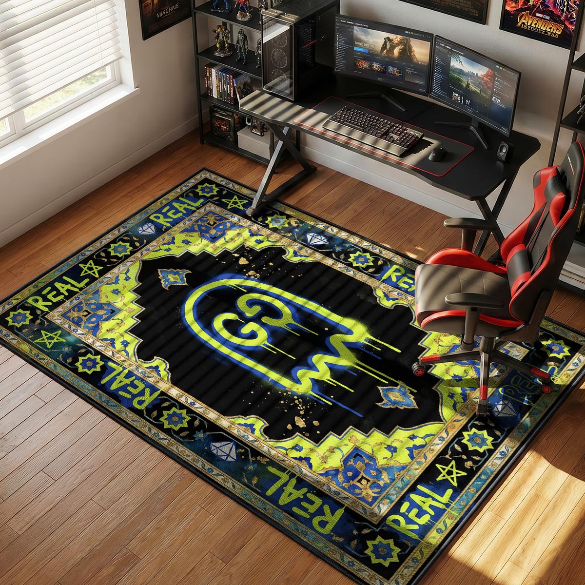 Gucci Ghost Graffiti Rug - Neon Street Art Floor Mat