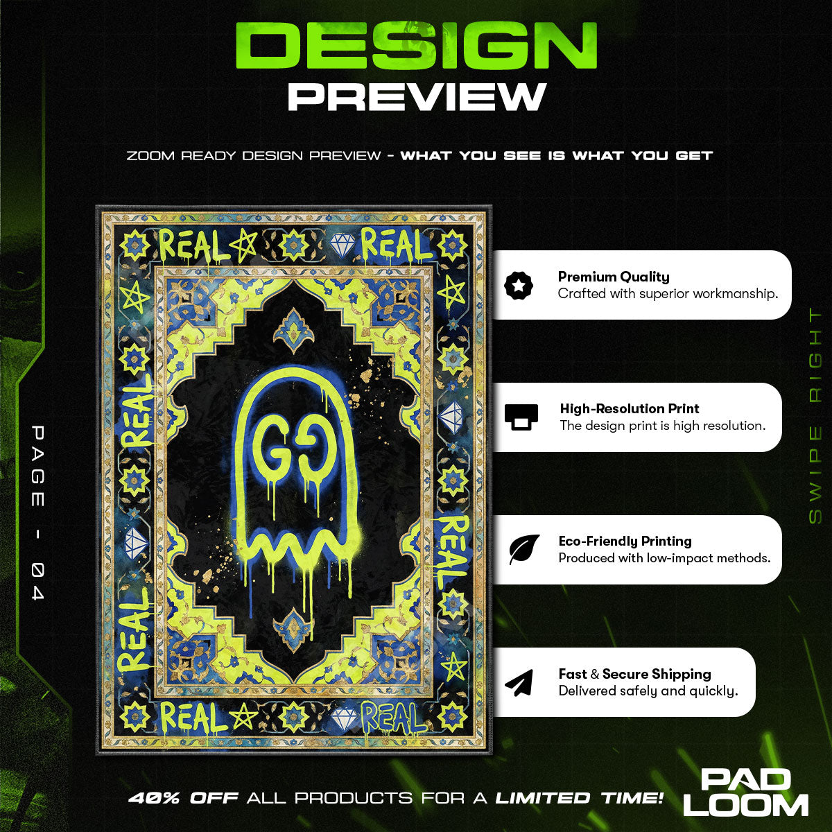 Gucci Ghost Graffiti Rug - Neon Street Art Floor Mat