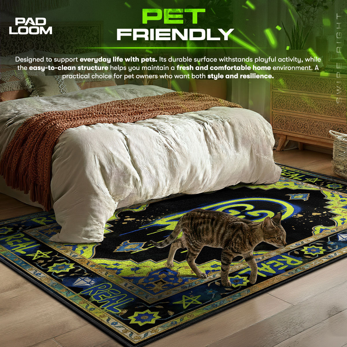 Gucci Ghost Graffiti Rug - Neon Street Art Floor Mat