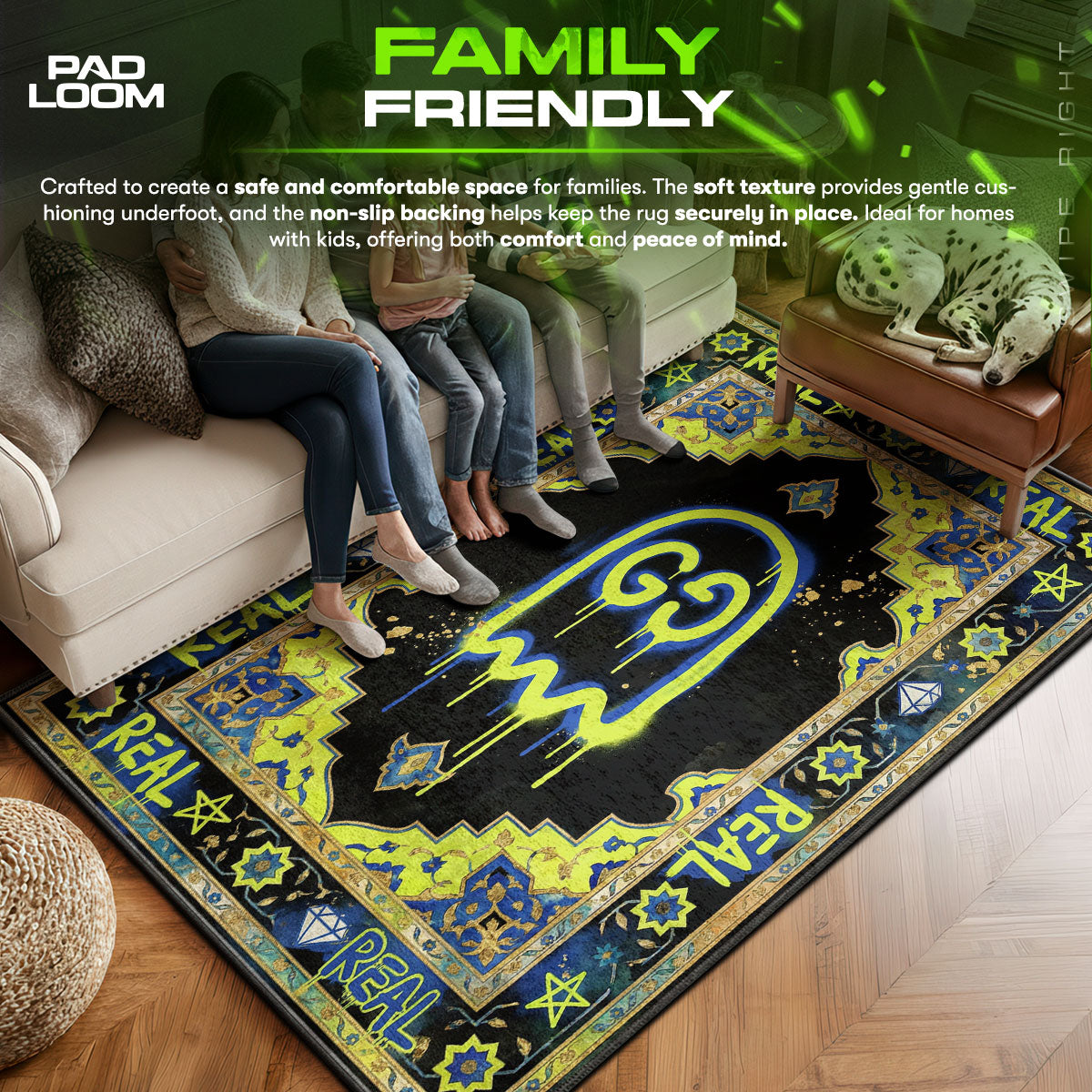 Gucci Ghost Graffiti Rug - Neon Street Art Floor Mat
