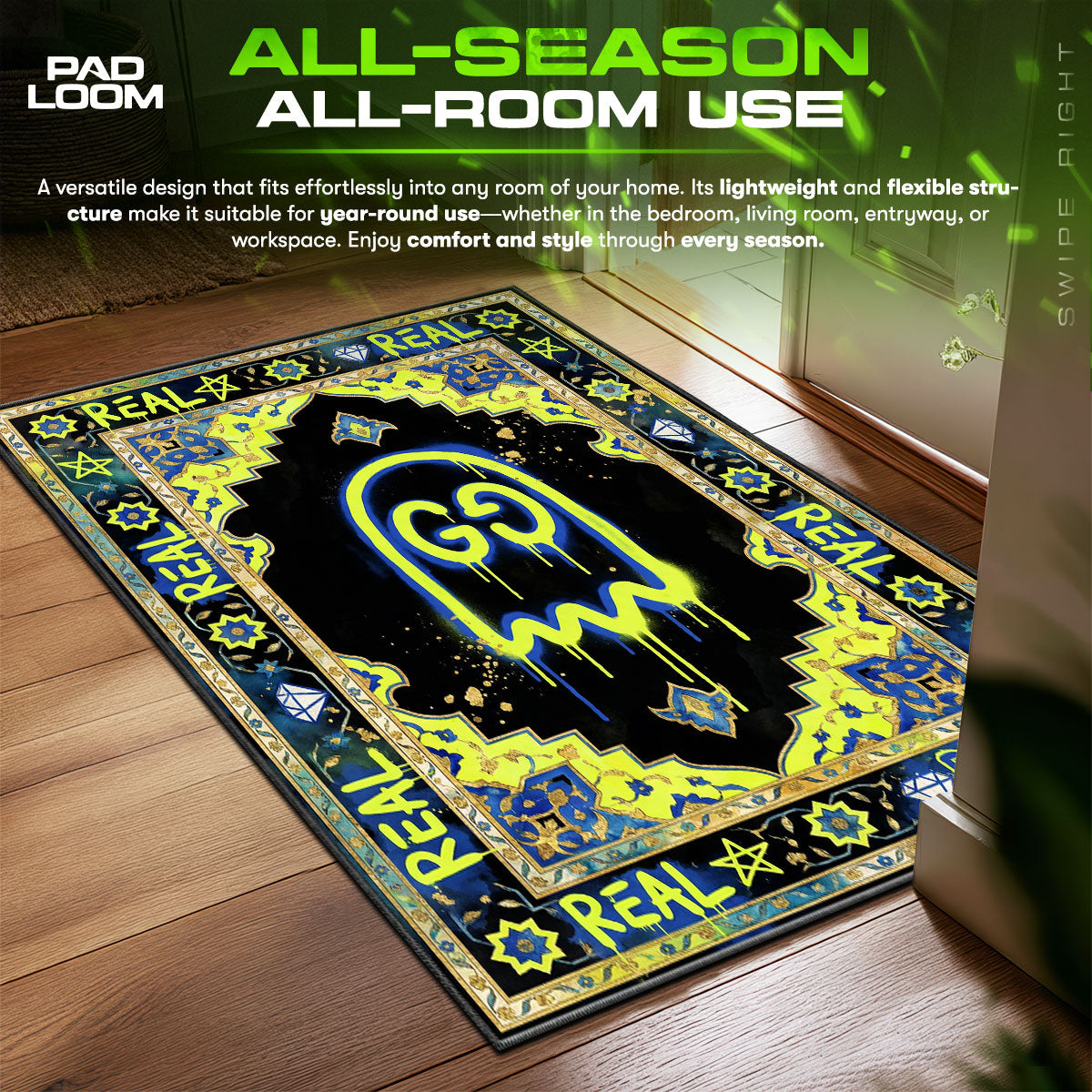 Gucci Ghost Graffiti Rug - Neon Street Art Floor Mat