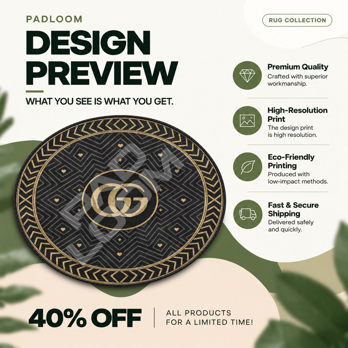 Gucci Golden hypebeast round rug full design preview