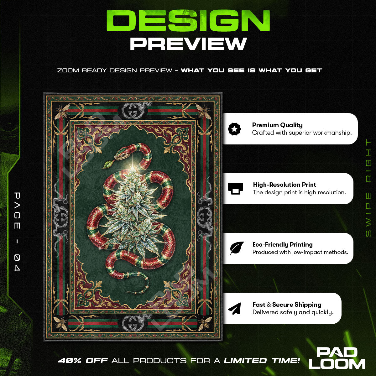 Gucci Kingsnake Weed Rug - Streetwear Mat