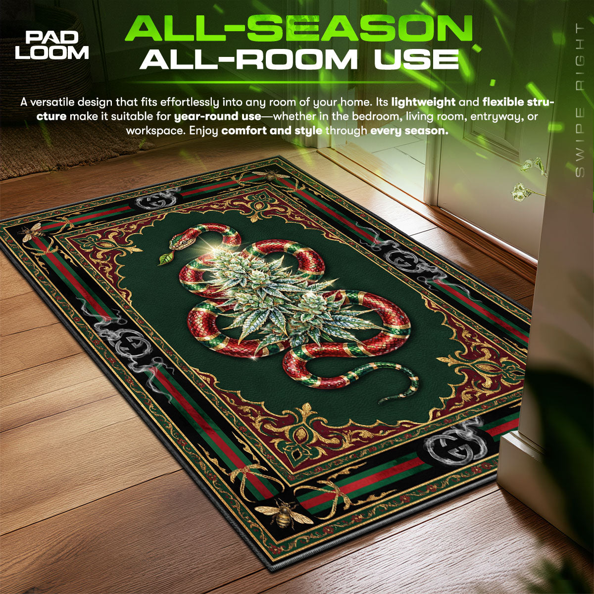 Gucci Kingsnake Weed Rug - Streetwear Mat