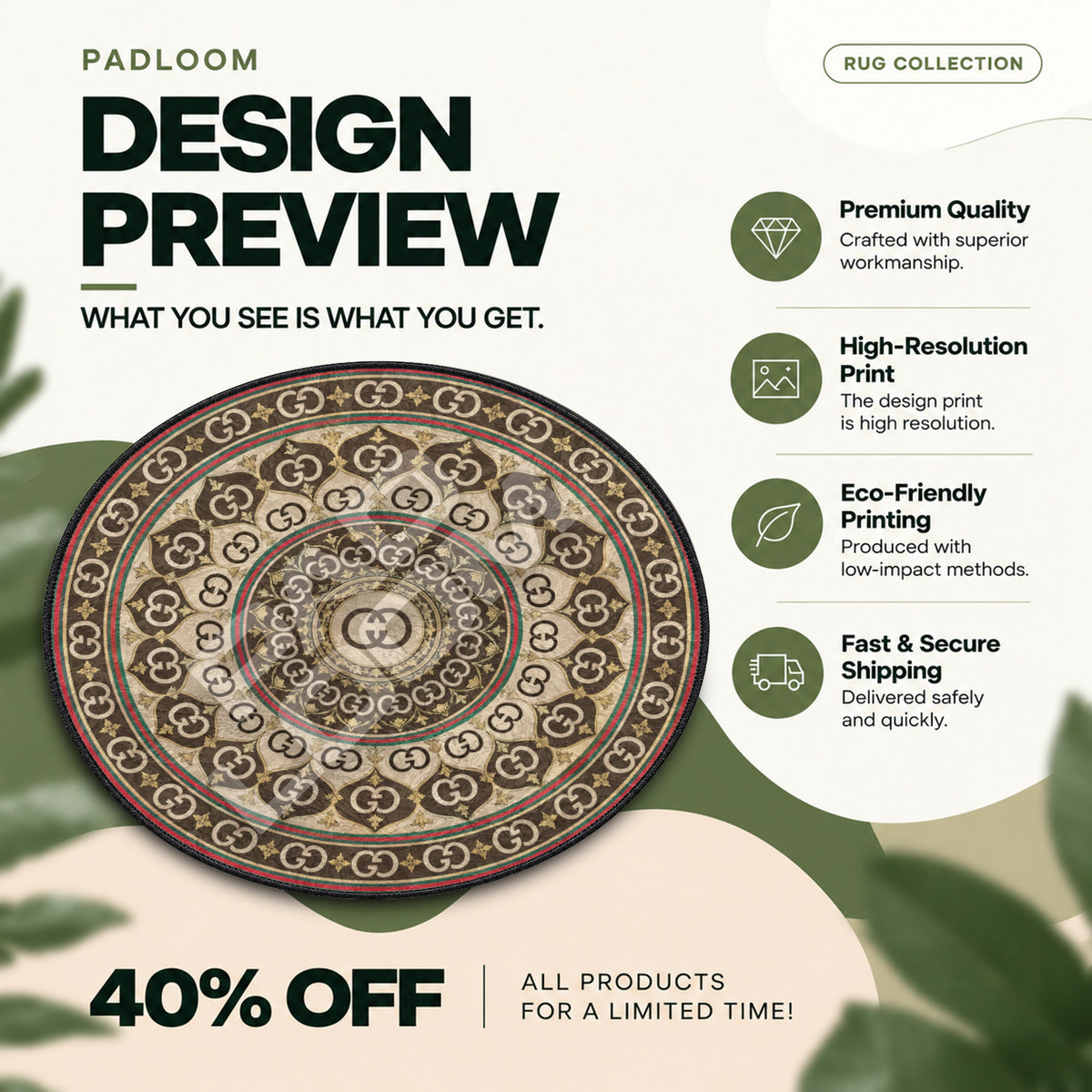 Gucci Medallion hypebeast round rug full design preview
