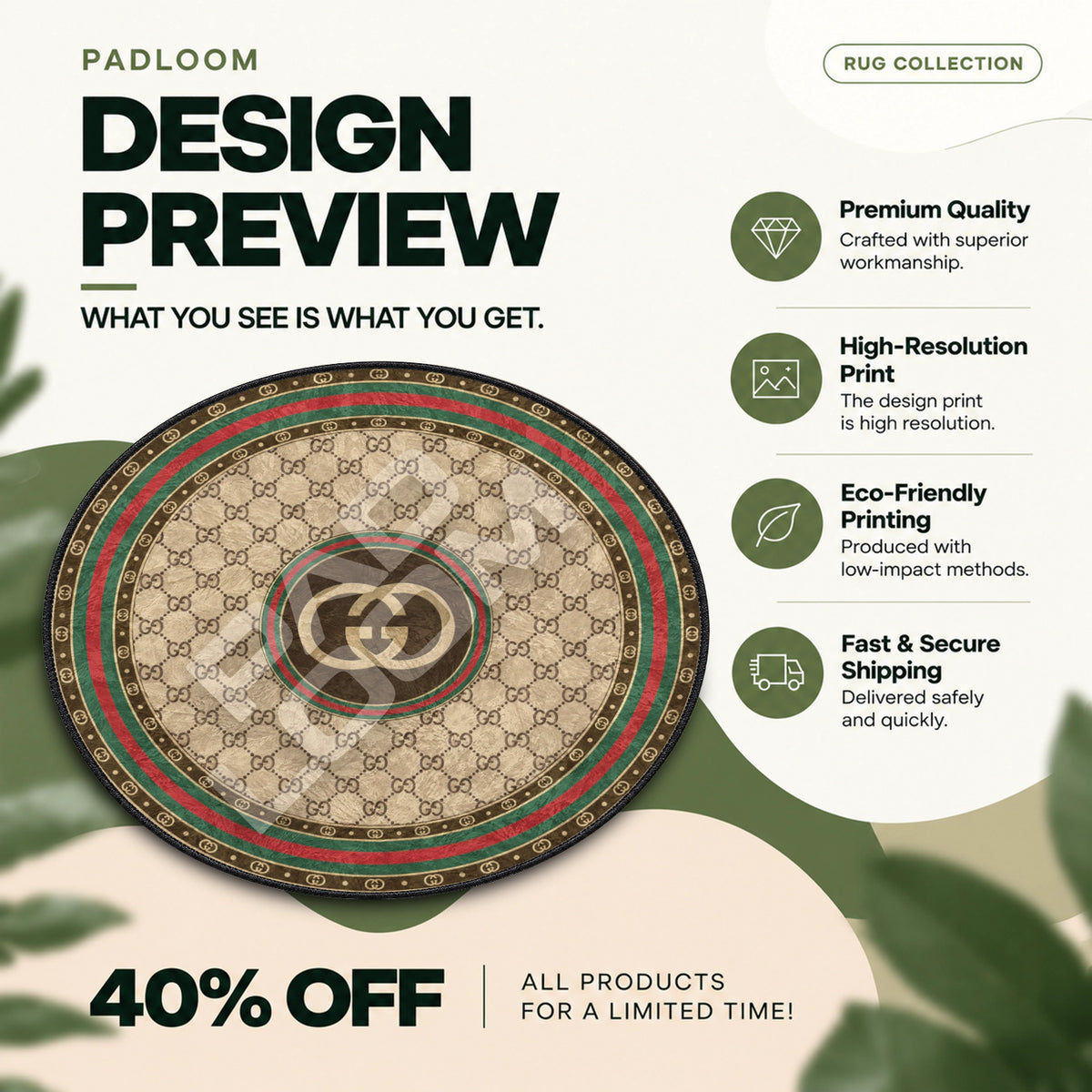 Gucci Monogram hypebeast round rug full design preview