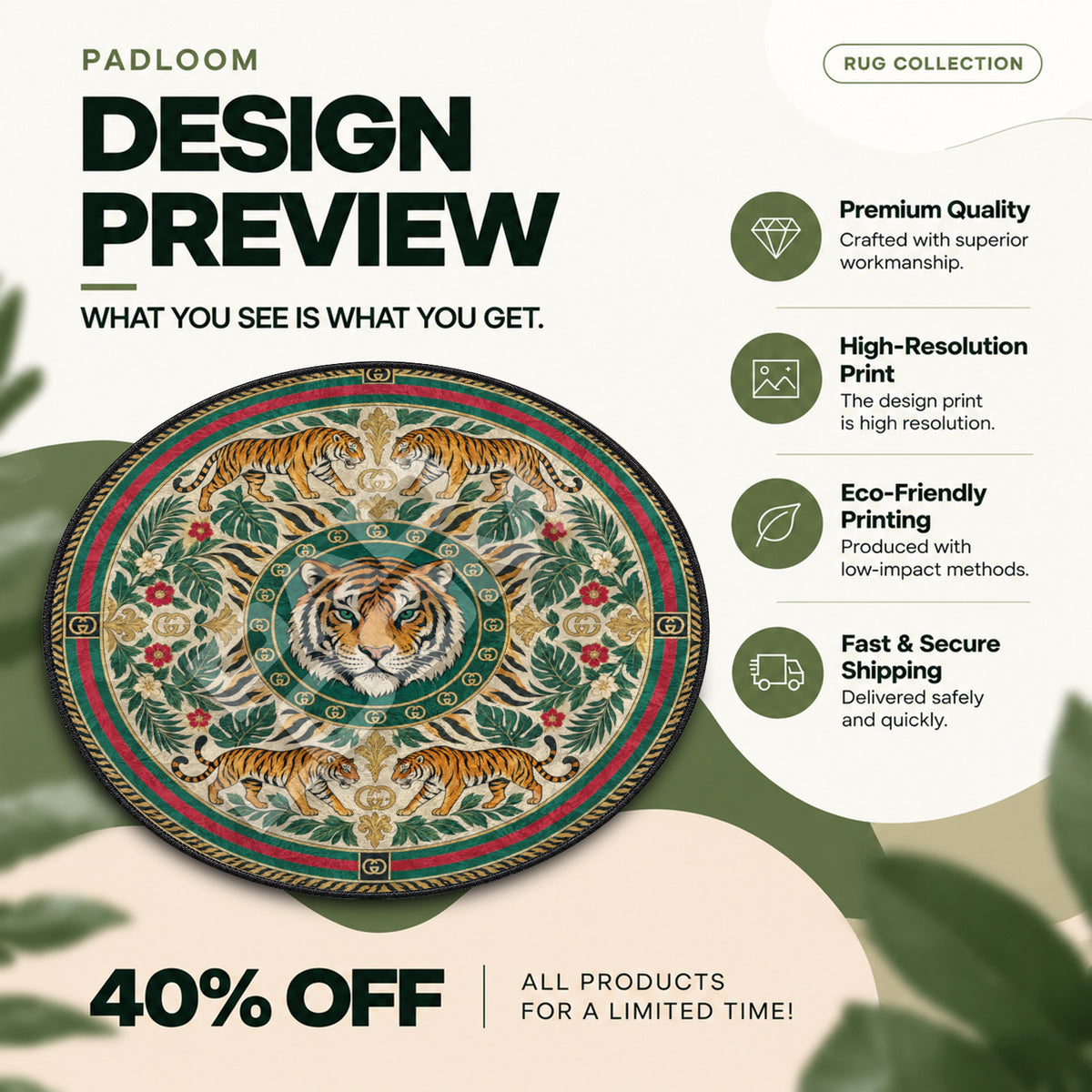 Gucci Tiger Jungle hypebeast round rug full design preview