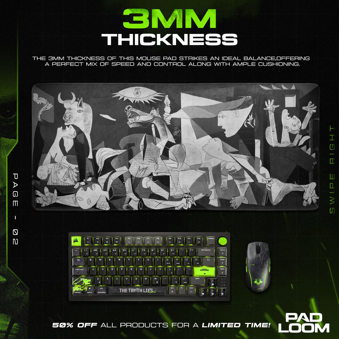 Guernica Mouse Pad - Monochrome Art Desk Mat Padloom