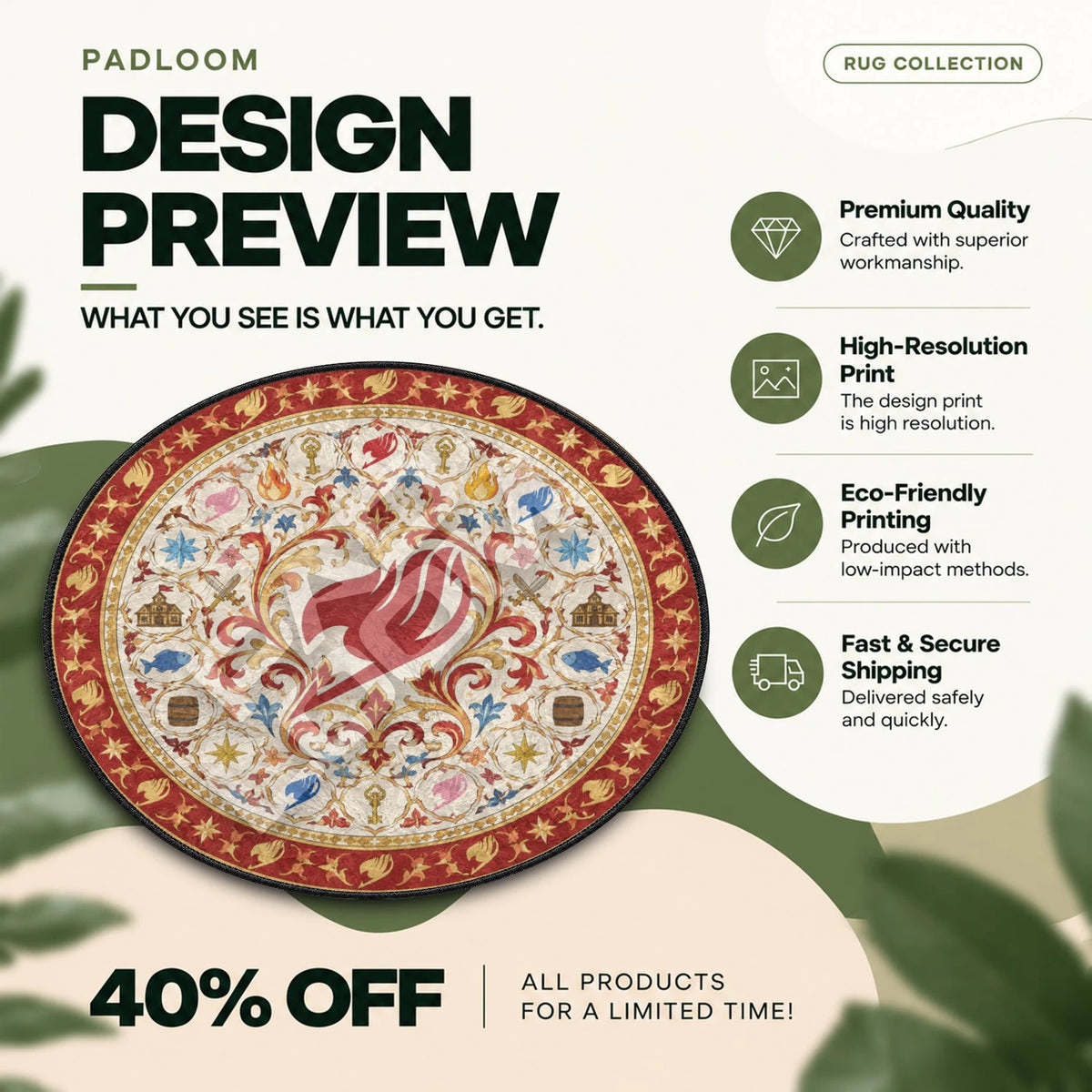 Guild Emblem Crimson Fairy Tail round rug full design preview