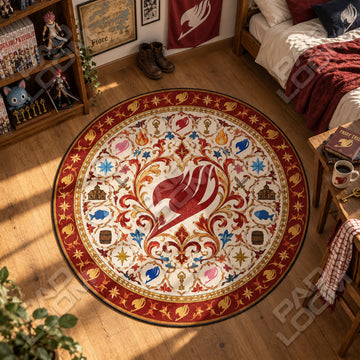 Guild Emblem Crimson Fairy Tail round rug on a bedroom floor - Fairy Tail chair mat