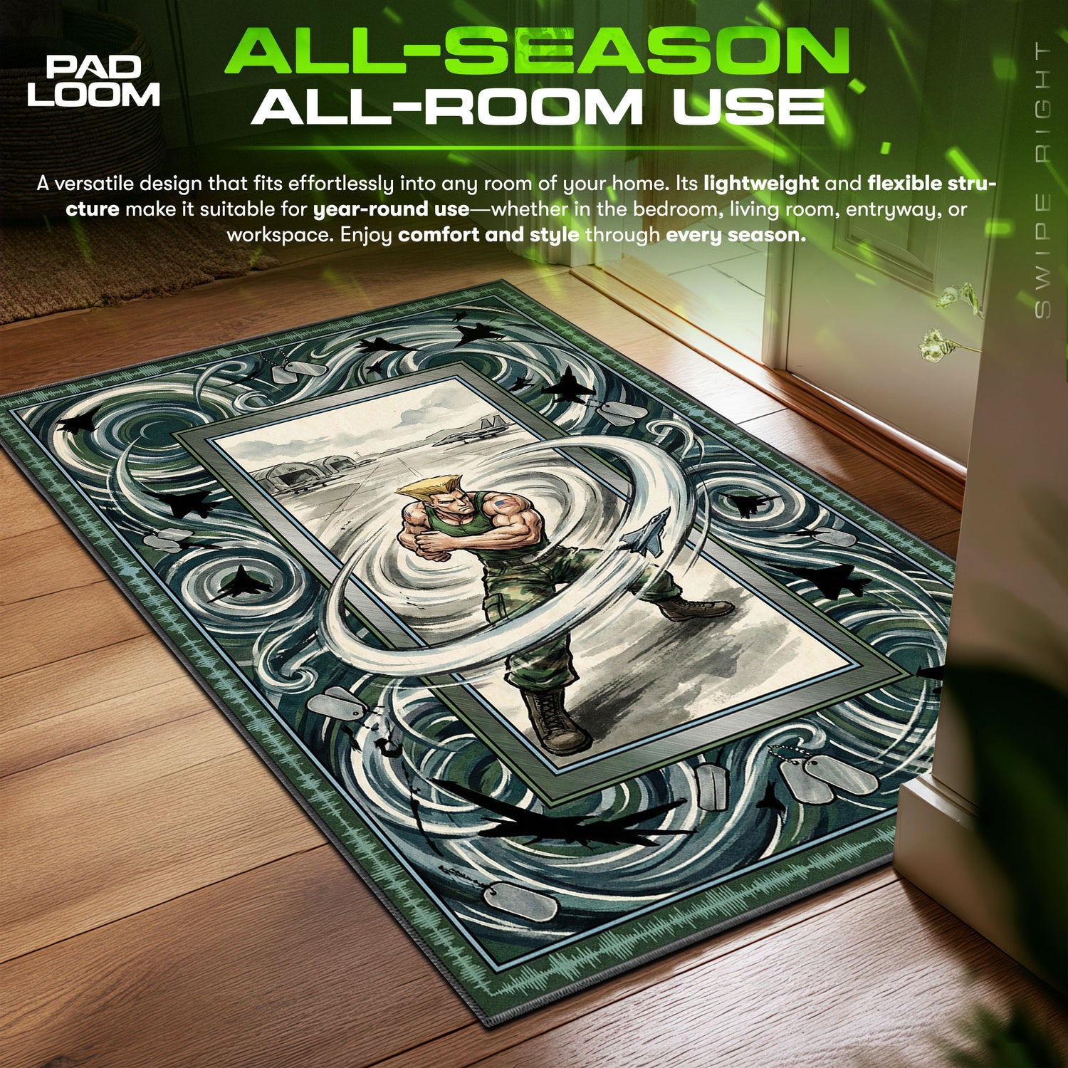 Guile Sonic Boom Street Fighter Chair fan rug — premium quality print